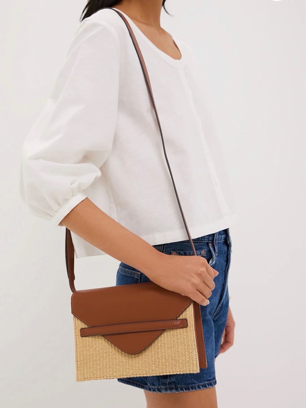 Tuckernuck Brown Leather & Straw Crossbody